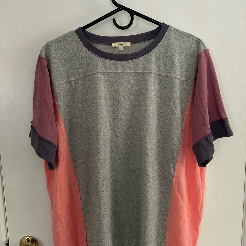 EASEL SAY NO MORE GREY COLORBLOCK OVERSIZED T-SHIRT SIZE SMALL